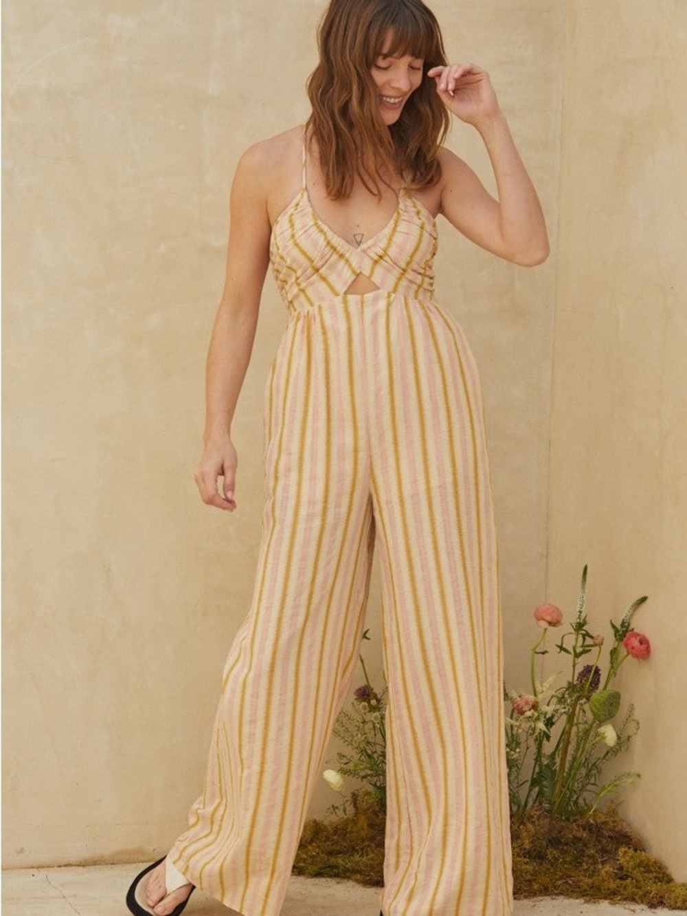 By Together Pink and Yellow Striped Wide-Leg Jumpsuit
